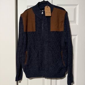 Weatherproof Vintage Men's Faux Suede-Patch Fleece-Lined Zip Sweater, Large